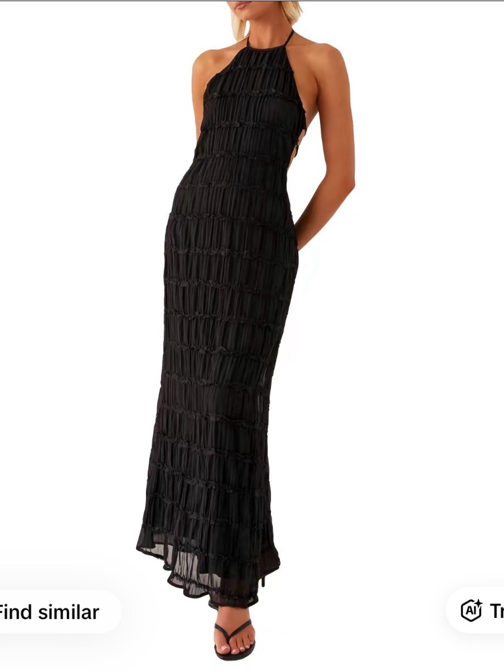 Black ruched halter maxi dress